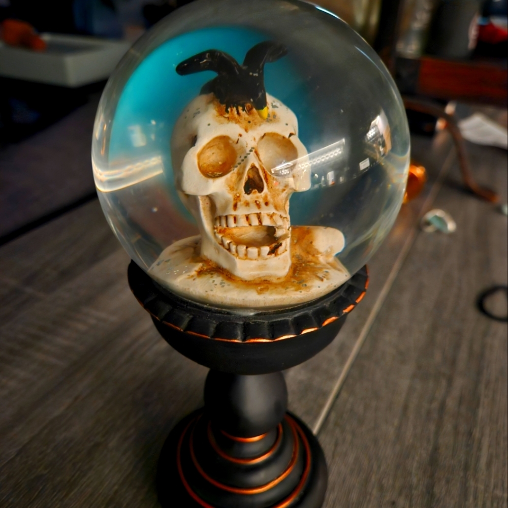 Skull and Crow Halloween Snow Globe